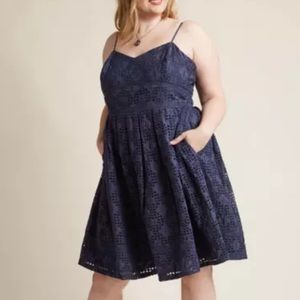 ModCloth Navy Blue Eyelet Fit’n’flare Dress